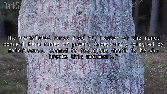 The translated runes read "I, master of the runes conceal here runes of power. Incessantly plagues by maleficence, doomed to insideous death is he who breaks this monument."