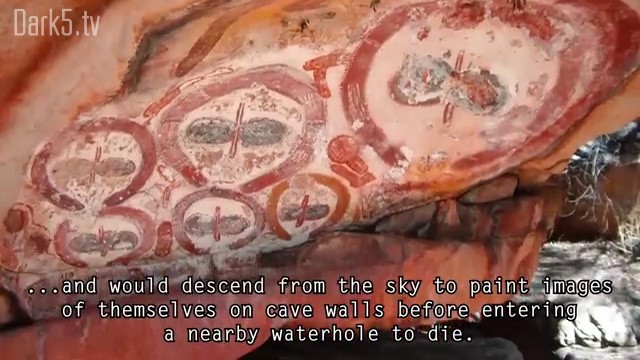 ...and would descend from the sky to paint images of themselves on cave walls before entering a nearby waterhole to die.