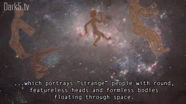 ...which portrays "strange"people with round, featureless heads and formless bodies floating through space.