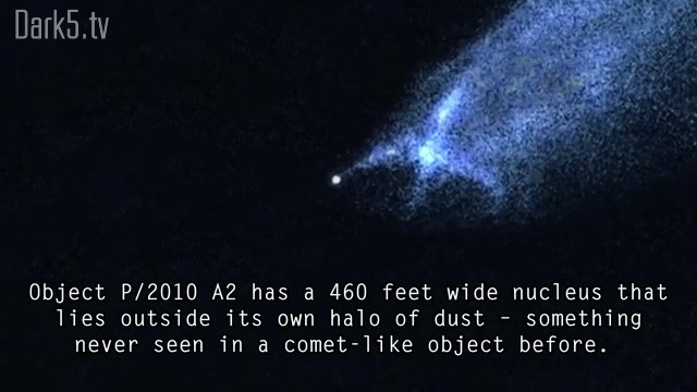 Object P/2010 A2 has a 460 feet wide nucleus that lies outside its own halo of dust - something never seen in a comet-like object before.