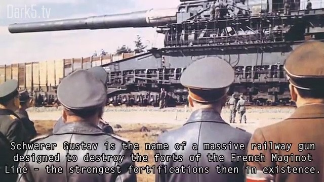 Schwerer Gustav is the name of a massive railway gun designed to destroy the forts of the French Maginot Line - the strongest fortifications then in existence.