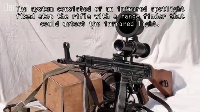 The system consisted of an infrared spotlight fixed atop the rifle with a range finder that could detect the infrared light.